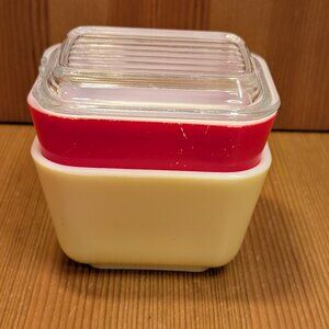 Vtg Pyrex Red & Yellow 1.5 Cup Ovenware Refrigerator Dish Set 0501 501-B w/1 Lid